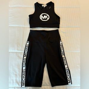 MICHAEL Michael Kors biker shorts and sports top set. Color: black. Size: XS